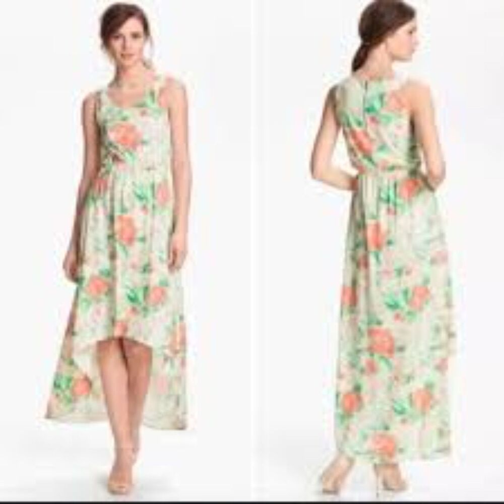 ALICE + OLIVIA High-Low Multicolor Floral Abstract Sleeveless Jersey Dress Sz 12